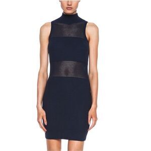 Carven mixed knit pencil dress navy